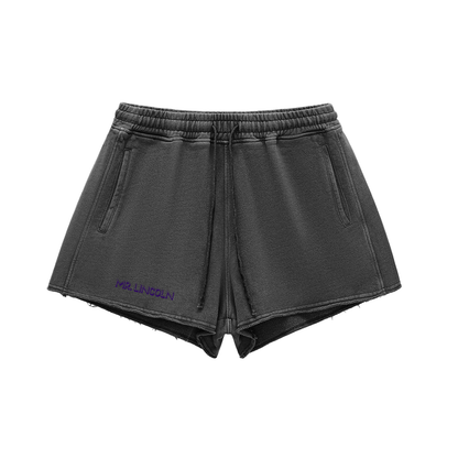 Snow Washed Raw Edge Drawstring Shorts